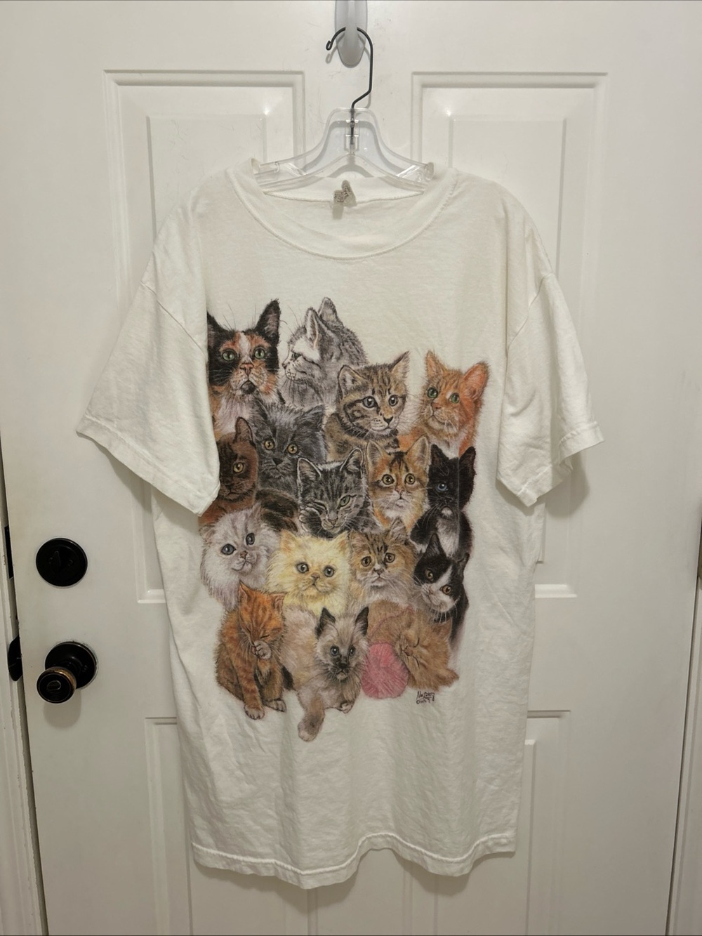 Katz White Cat Print Pet-Themed Vintage T-Shirt One Size